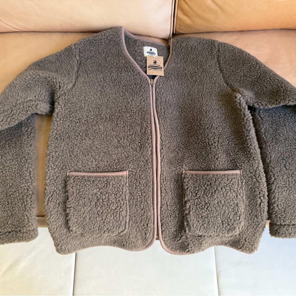 100% Wool Sherpa Unisex Cardigan Jacket - Brown